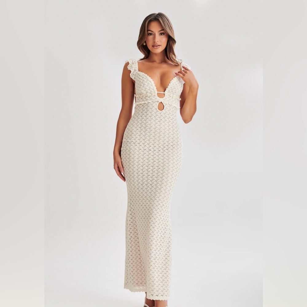 Meshki Cream Crochet Maxi Dress
